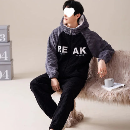 2025 Autumn Winter Coral Fleece Thickened Flannel Sleepwear Home Clothes Set for Men Breathable Long Sleeve Long Pants Pajamas