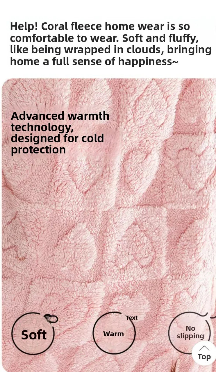 Women's Coral Fleece Sleepwear Loose Thick Home Clothes Autumn Winter New Style Warm Heart Set Outdoor Wear Fairy Style