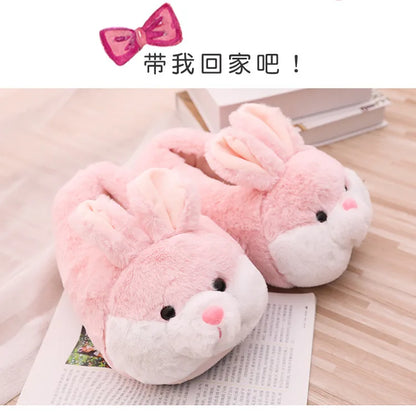 Cute Rabbit Shoes Women Winter Slippers Warm Plush Soft Sole Girls Indoor Home Floor Slipper Pink Color Ladies Cartoon Footwear
