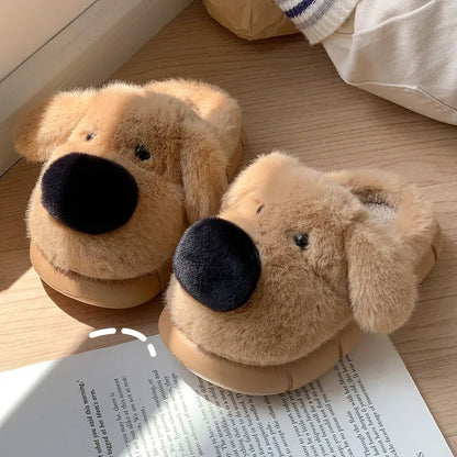 Children's Plush Slippers Anti-Slip Warm Home Indoor Wear Dog Cartoon Soft Soles Comfortable Cotton Slippers for Boys And Girls
