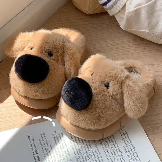 Children's Plush Slippers Anti-Slip Warm Home Indoor Wear Dog Cartoon Soft Soles Comfortable Cotton Slippers for Boys And Girls