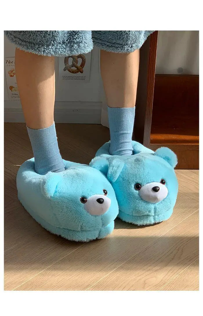 2025 Women's Home Slippers Sweet Fluffy Rainbow Bear Lady slippers indoor Anti slip lightweight keep warm Winter House Shoes 44