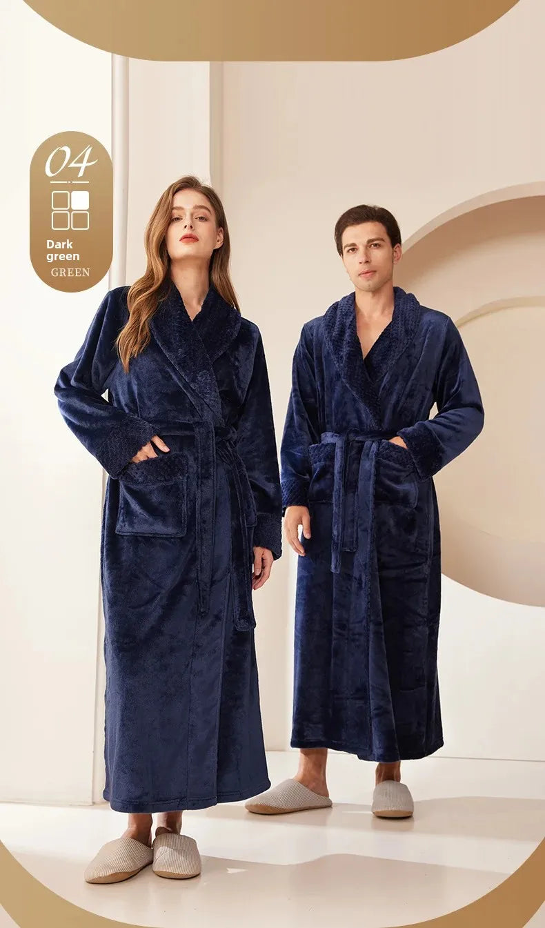 Couple's Oversize Plush Robe Coral Fleece Sleepwear Autumn Winter Home Comfortable Bathrobe for Men And Women
