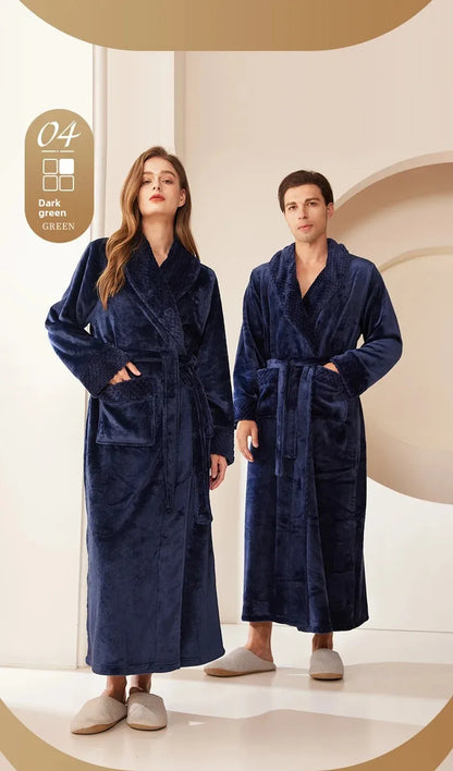 Couple's Oversize Plush Robe Coral Fleece Sleepwear Autumn Winter Home Comfortable Bathrobe for Men And Women