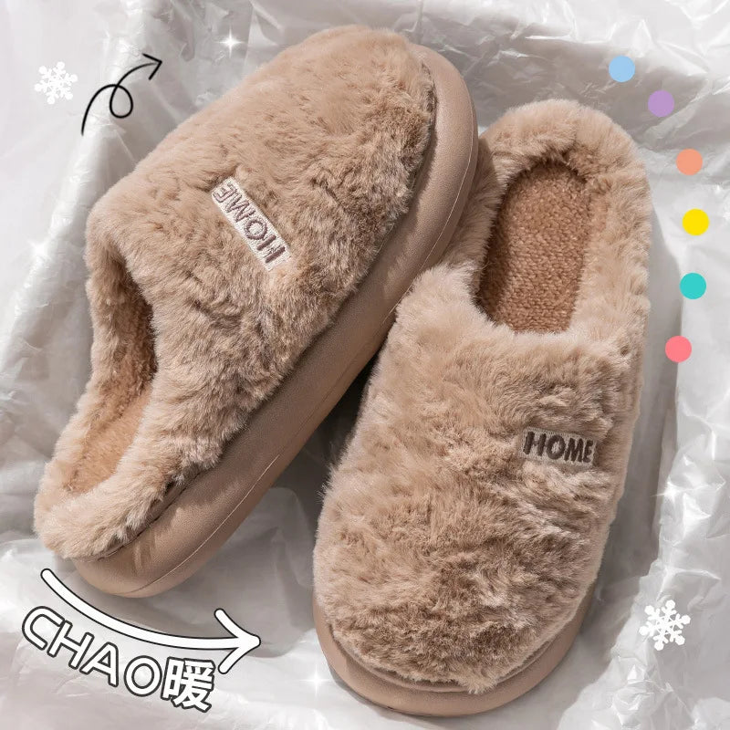 Litfun Winter Fluffy Women's Slippers Soft Sole Non-slip Indoor Slides Leisure Furry Warm Cozy House Cotton Slippers For Women