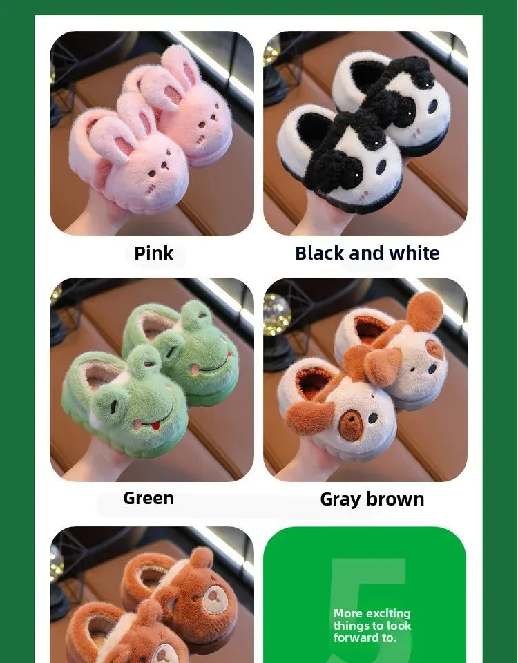 Thickened Cotton Slippers for Children Indoor Outdoor Home Wear Warm Booties with Heel for Boys And Girls in Winter