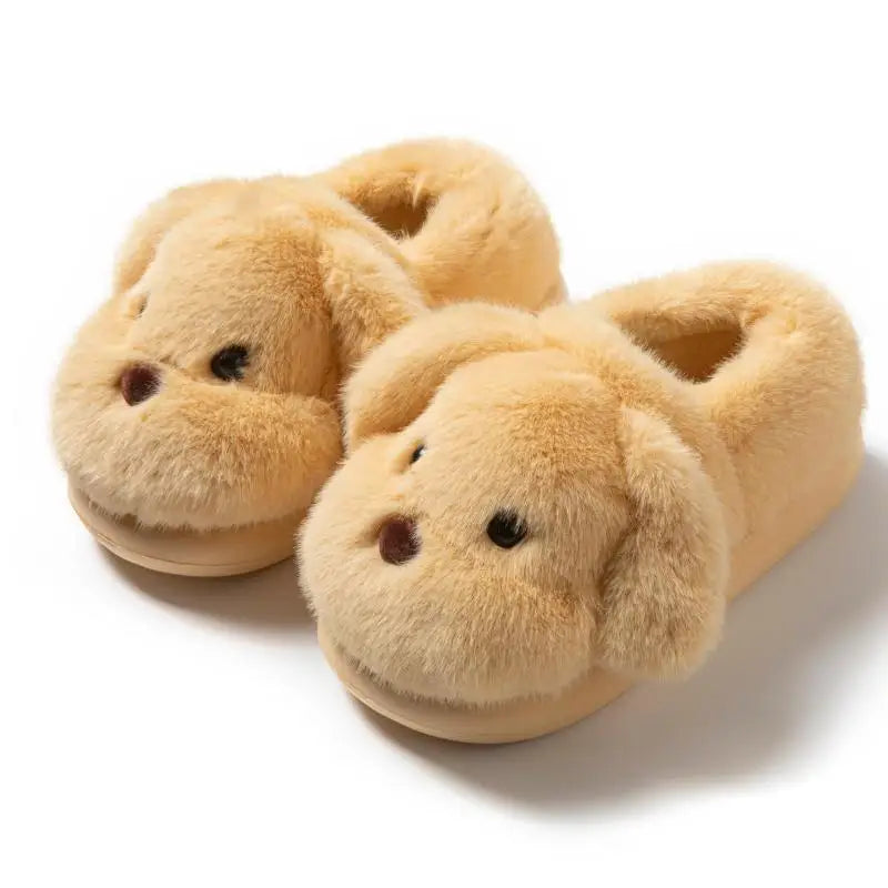 White fluffy dog slippers home cute animal girls flip flops woman home use floor mules warm winter plush puppy shoes