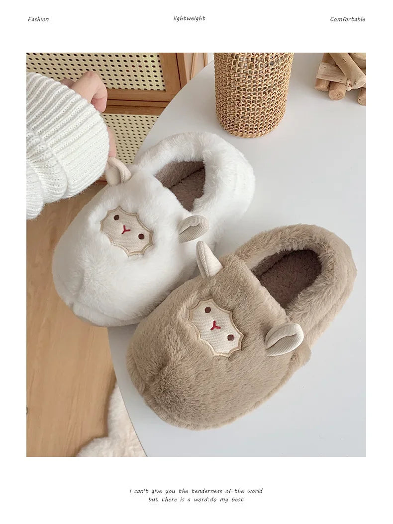 Women's Cotton Slippers Winter Home Indoor Plush Warm Anti-slip Thick Bottom Outdoor Cute Full Cover Heel Cotton Shoes