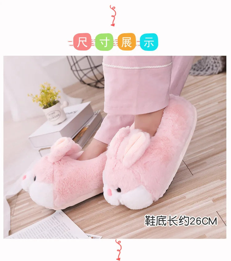 Cute Rabbit Shoes Women Winter Slippers Warm Plush Soft Sole Girls Indoor Home Floor Slipper Pink Color Ladies Cartoon Footwear