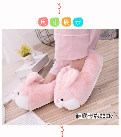 Cute Rabbit Shoes Women Winter Slippers Warm Plush Soft Sole Girls Indoor Home Floor Slipper Pink Color Ladies Cartoon Footwear