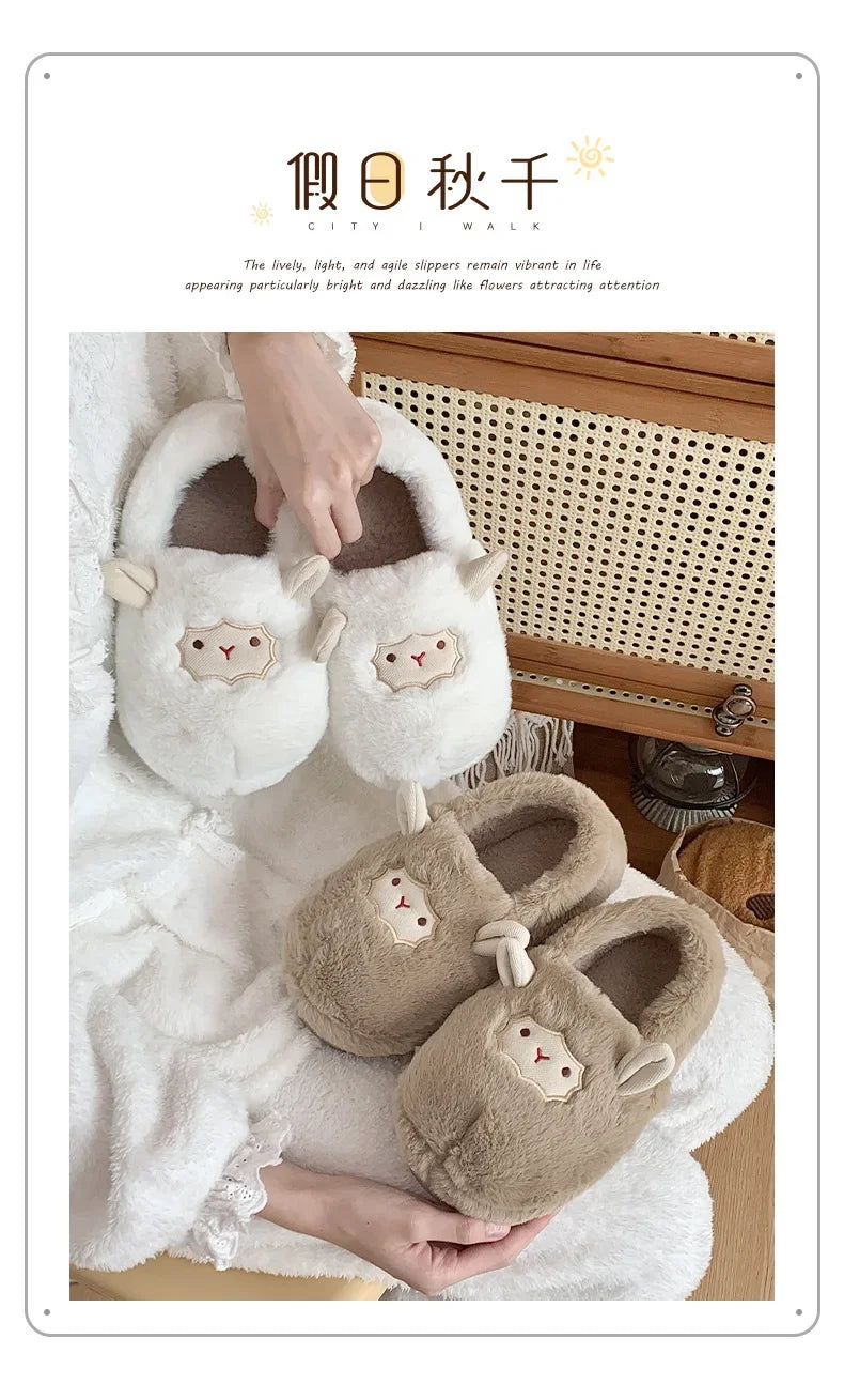 Women's Cotton Slippers Winter Home Indoor Plush Warm Anti-slip Thick Bottom Outdoor Cute Full Cover Heel Cotton Shoes