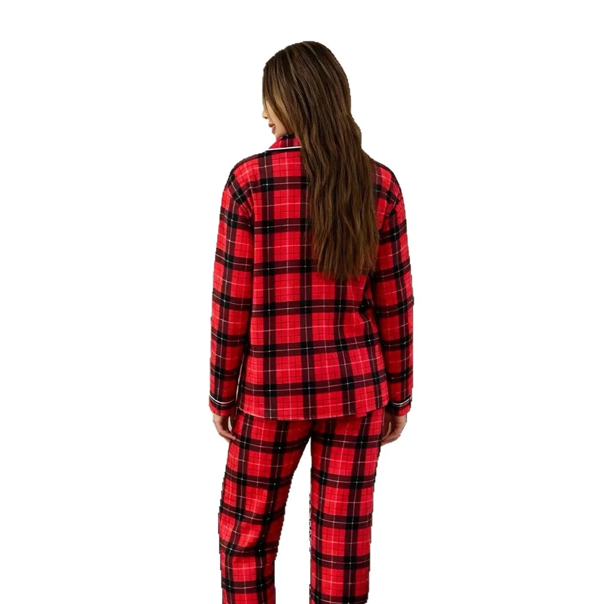 Casual Plaid Pajamas For Women Two Pieces Sleepwear Women's Pajama Trousers Loungewear Sets Nightwear Female Home Suit Clothes