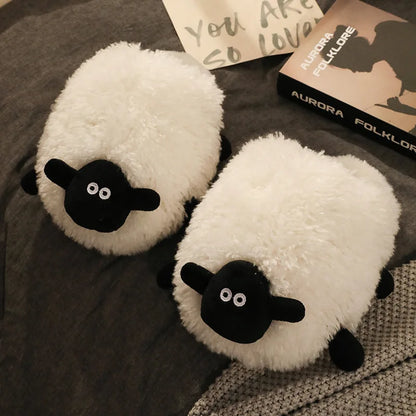 Ladies Fall Fluffy Slipper Women White Sheep Animal flip flops Winter Warm Cartoon Kawaii Soft Plush Indoor Home Shoes Gift
