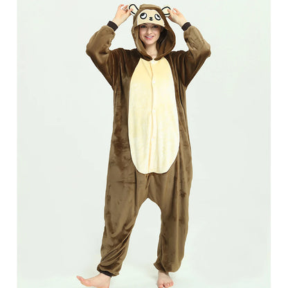 Winter Unisex Brown Monkey Cosplay Costumes Onesies Kigurumi Onesie Pajamas Adults Flannel Pyjamas Animal Sleepwear Jumpsuit