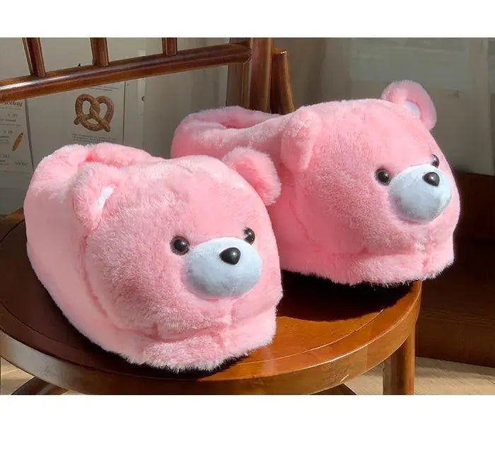 2025 Women's Home Slippers Sweet Fluffy Rainbow Bear Lady slippers indoor Anti slip lightweight keep warm Winter House Shoes 44