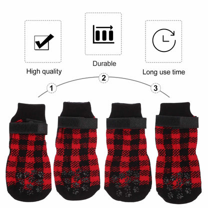4Pcs Pet Socks Anti-Slip Warm Footwear Christmas Themed Dog Paw Protectors Christmas Themed Pet Socks Dog Paw Protection