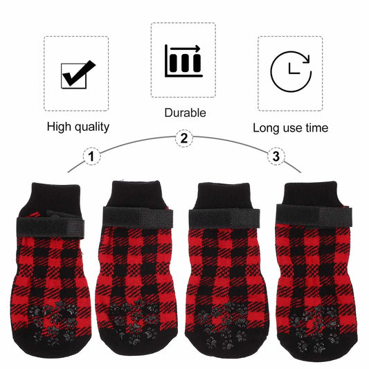 4Pcs Pet Socks Anti-Slip Warm Footwear Christmas Themed Dog Paw Protectors Christmas Themed Pet Socks Dog Paw Protection