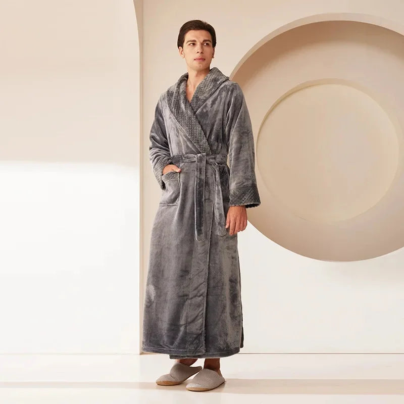 Couple's Oversize Plush Robe Coral Fleece Sleepwear Autumn Winter Home Comfortable Bathrobe for Men And Women