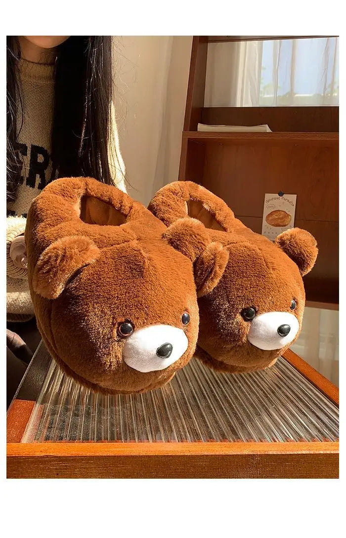 2025 Women's Home Slippers Sweet Fluffy Rainbow Bear Lady slippers indoor Anti slip lightweight keep warm Winter House Shoes 44