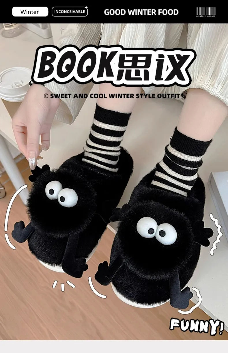 New Funny Slippers Women Plush Shoes Soft Bottom Home Cotton Shoes Woman Flip Flops Cute Cartoon Girls Furry Slippers