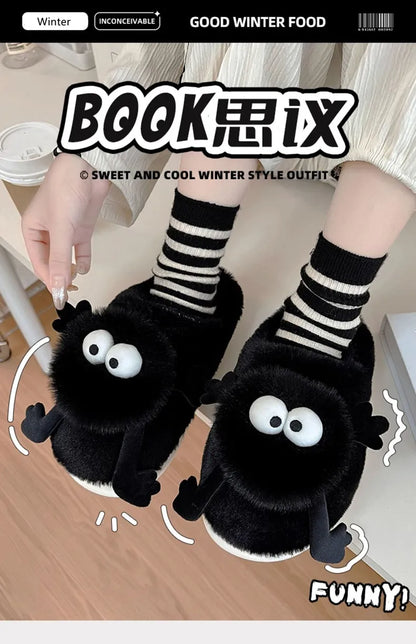 New Funny Slippers Women Plush Shoes Soft Bottom Home Cotton Shoes Woman Flip Flops Cute Cartoon Girls Furry Slippers