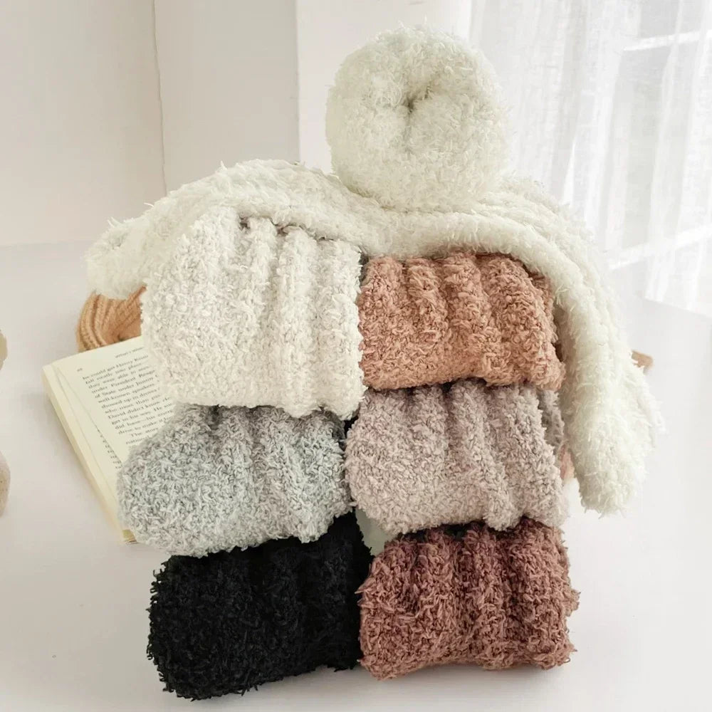 5 Pairs Coral Fleece Winter Socks Men Thick Warm Long Crew Socks Thermal  Cozy Fluffy Sleeping Socks Boys