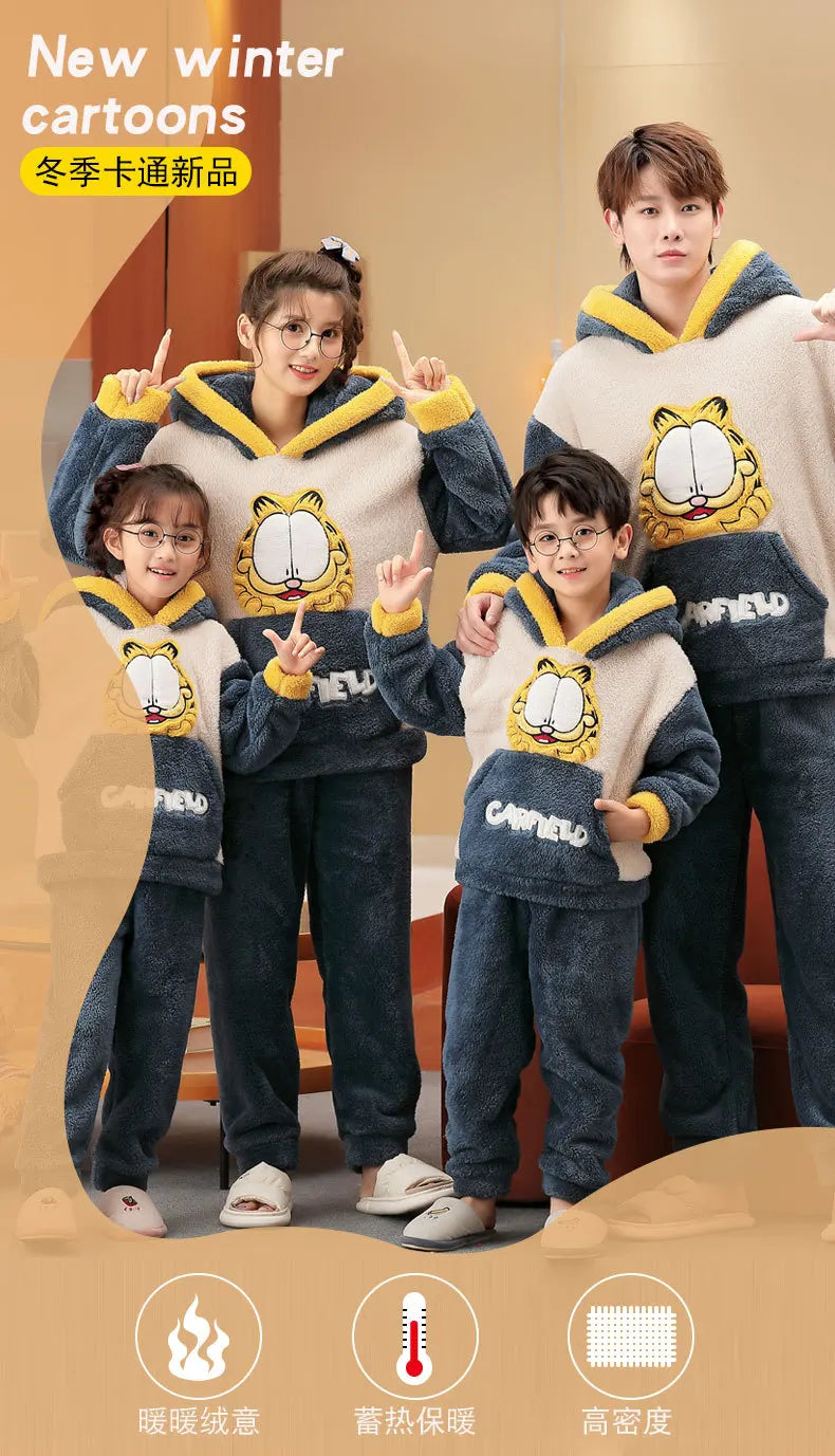 Winter Kids Fleece Pajamas Panda Children Clothing Sets Thick Hooded Pijamas for 4 6 8 12 Years Animal Cartoon Warm Home Clothes