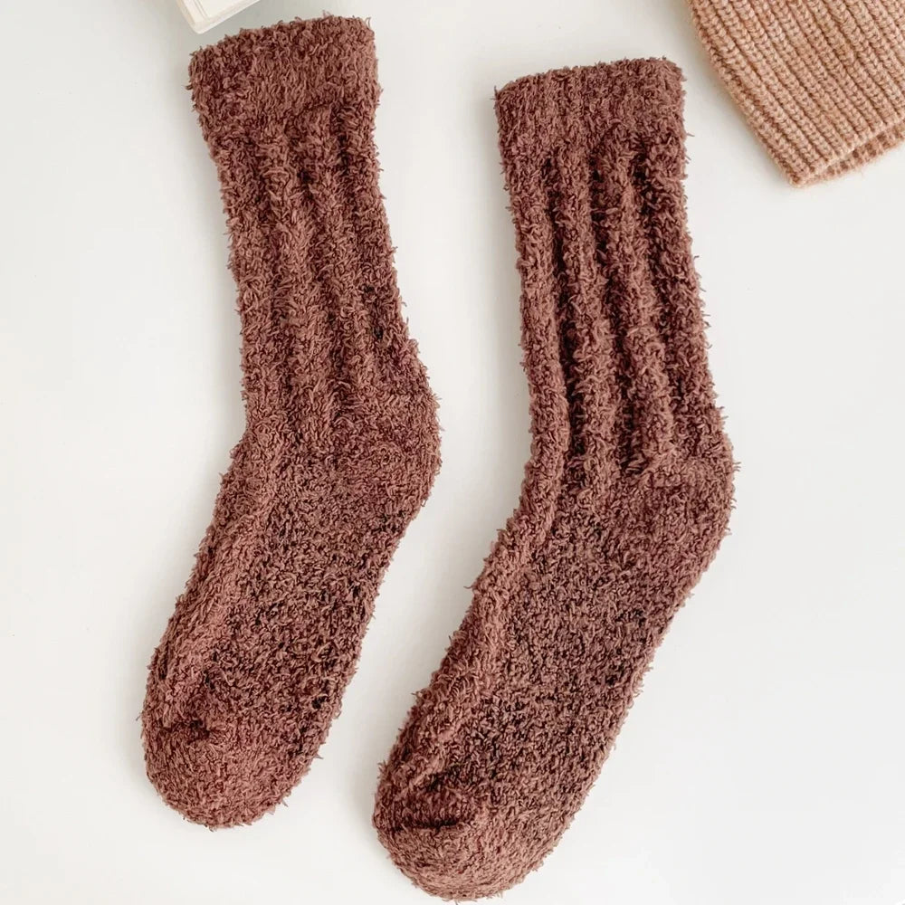 5 Pairs Coral Fleece Winter Socks Men Thick Warm Long Crew Socks Thermal  Cozy Fluffy Sleeping Socks Boys