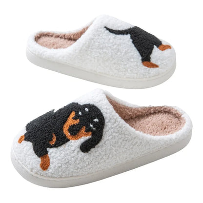 Pet Pattern Dachshund Embroidery Stuffed Home Thick Sole Plaid Furry Cotton Slippers Warm Non-slip Indoor Slippers Pet Mom Gift