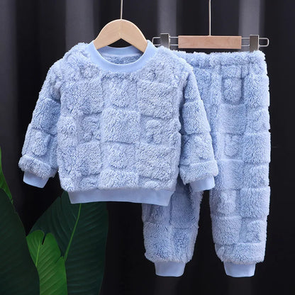 Autumn Winter Sleepwear Flannel Pajamas For Girls Boys Long Sleeve Tops+Pants Suits Fashion Home Clothing Baby Kid Sleep Costume