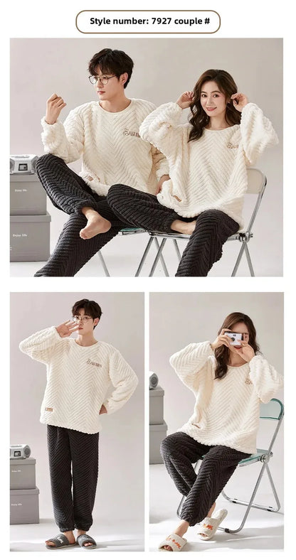 Thickened Coral Fleece Long Sleeve Sleepwear for Couples Spring Autumn Winter Flannel Warm Home Clothes Men Women Winter Home Py
