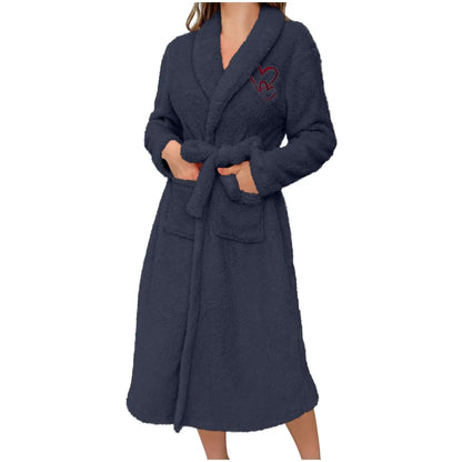 Women'S Long Sleeved Autumn And Winter Warm Bathrobe Home Clothes Plush Sleeping Robe Home Clothes For Home Wear