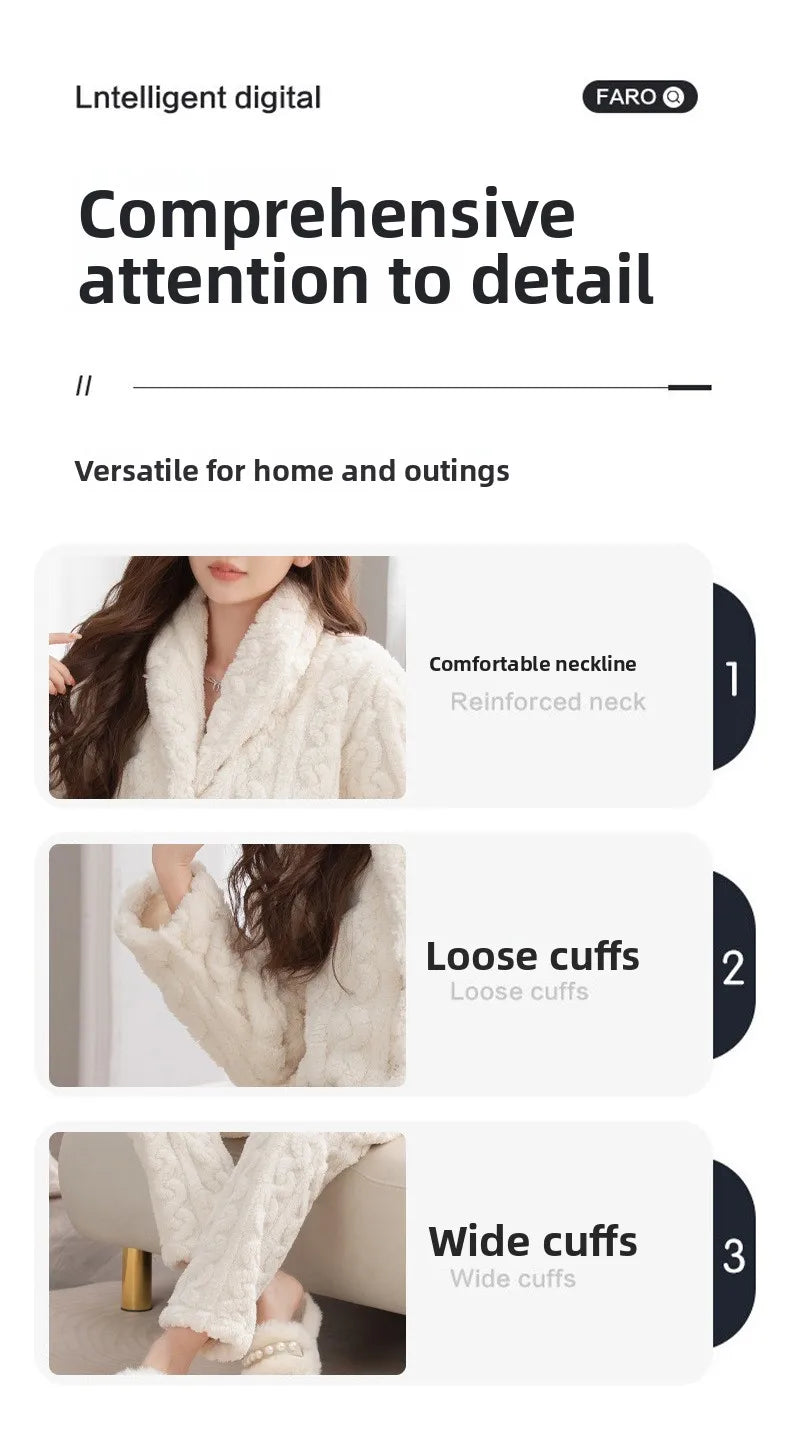 Thickened Coral Fleece Flannel Pajamas Set for Men And Women Home Clothes Comfortable Long Sleeve Sleepwear Winter Autumn