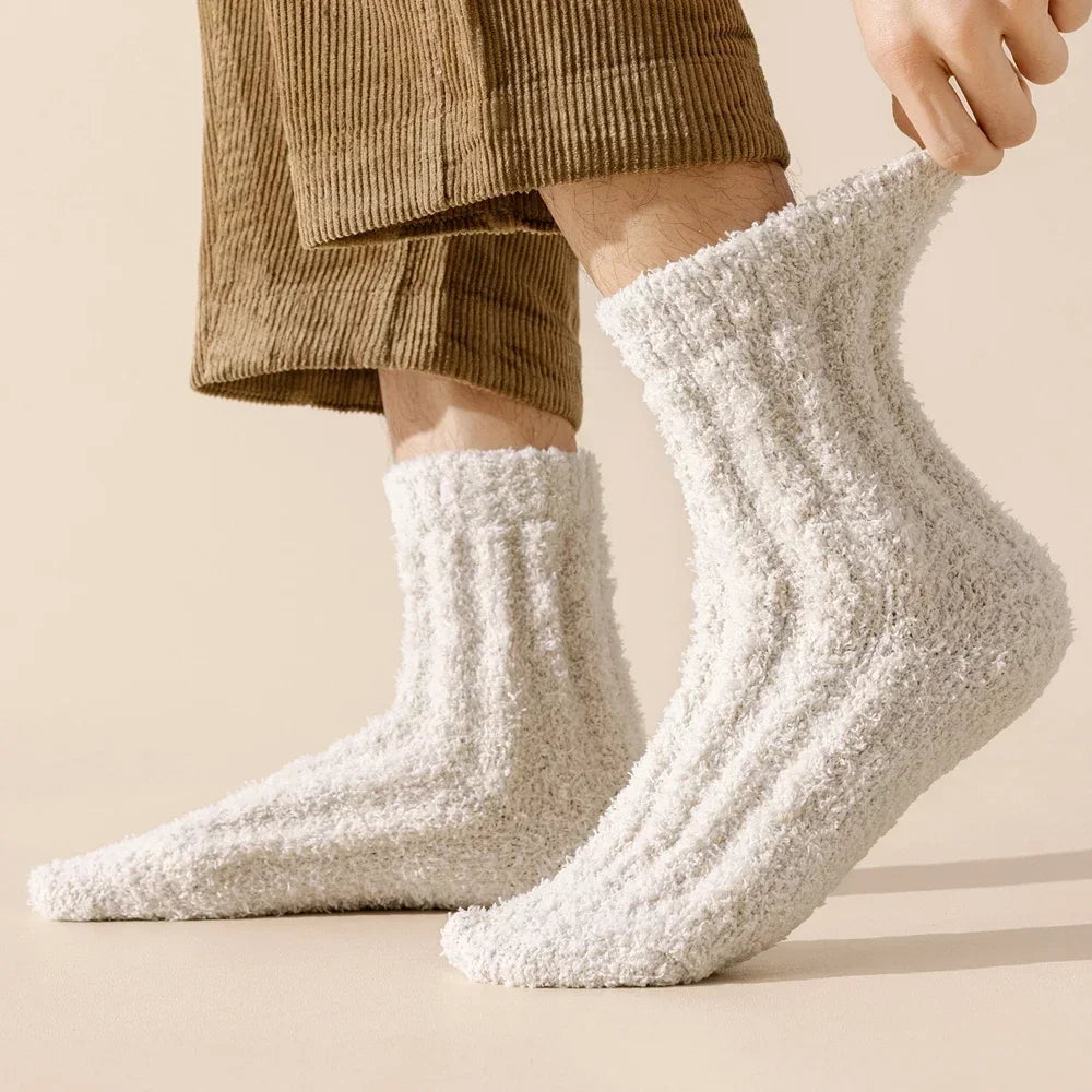 5 Pairs Coral Fleece Winter Socks Men Thick Warm Long Crew Socks Thermal  Cozy Fluffy Sleeping Socks Boys