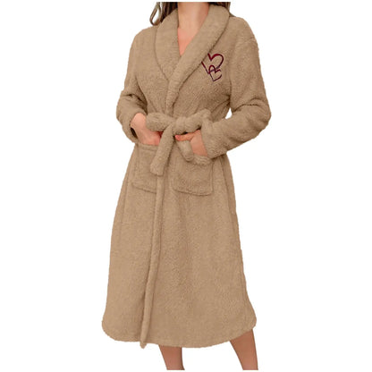 Women'S Long Sleeved Autumn And Winter Warm Bathrobe Home Clothes Plush Sleeping Robe Home Clothes For Home Wear