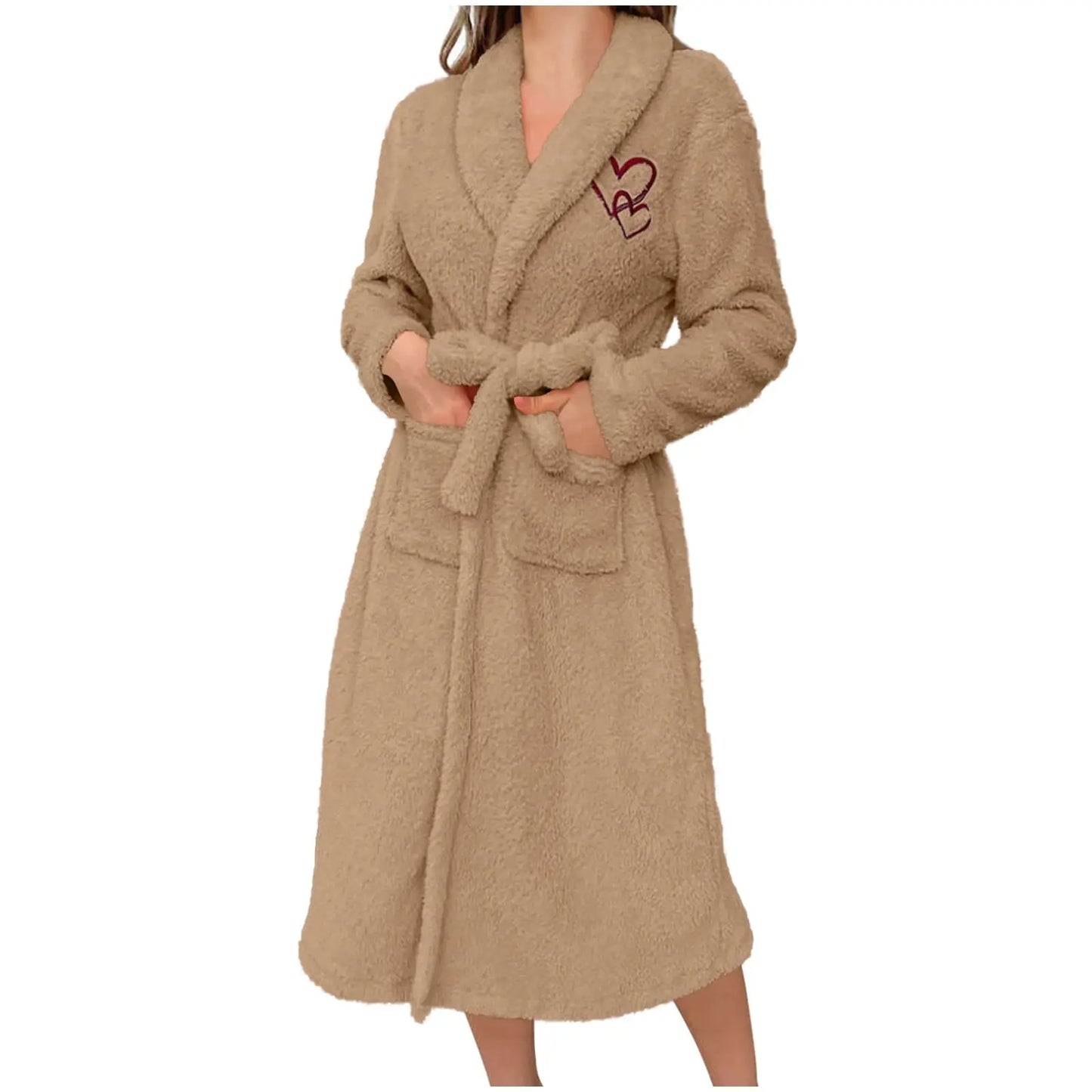 Women'S Long Sleeved Autumn And Winter Warm Bathrobe Home Clothes Plush Sleeping Robe Home Clothes For Home Wear