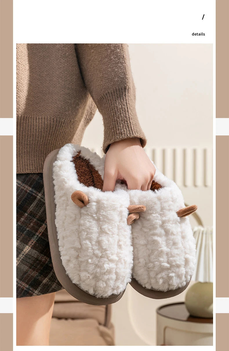 Women's Winter Slippers - Plush Fleece-Lined House Shoes, Warm Indoor/Outdoor Cotton Slippers with Non-Slip Sole