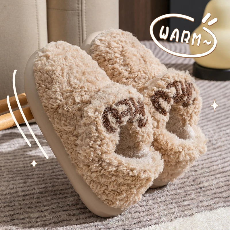 Cotton slippers for women, autumn and winter indoor home, soft bottom for warmth, plush cotton slippers for women, winter