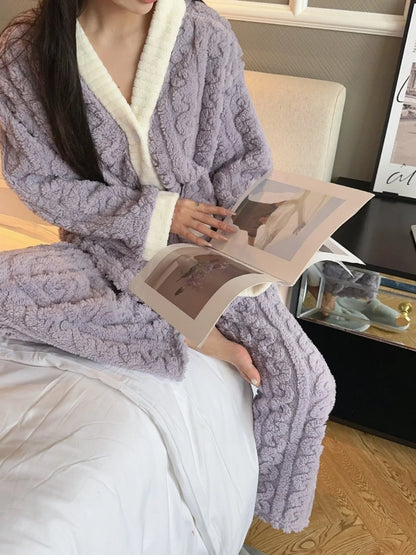 2pcs/Set Autumn and Winter Pajamas Women Thickened Padded Warm Students Coral Girls Clot Velvet Suit Homewear Cardigan Trousers