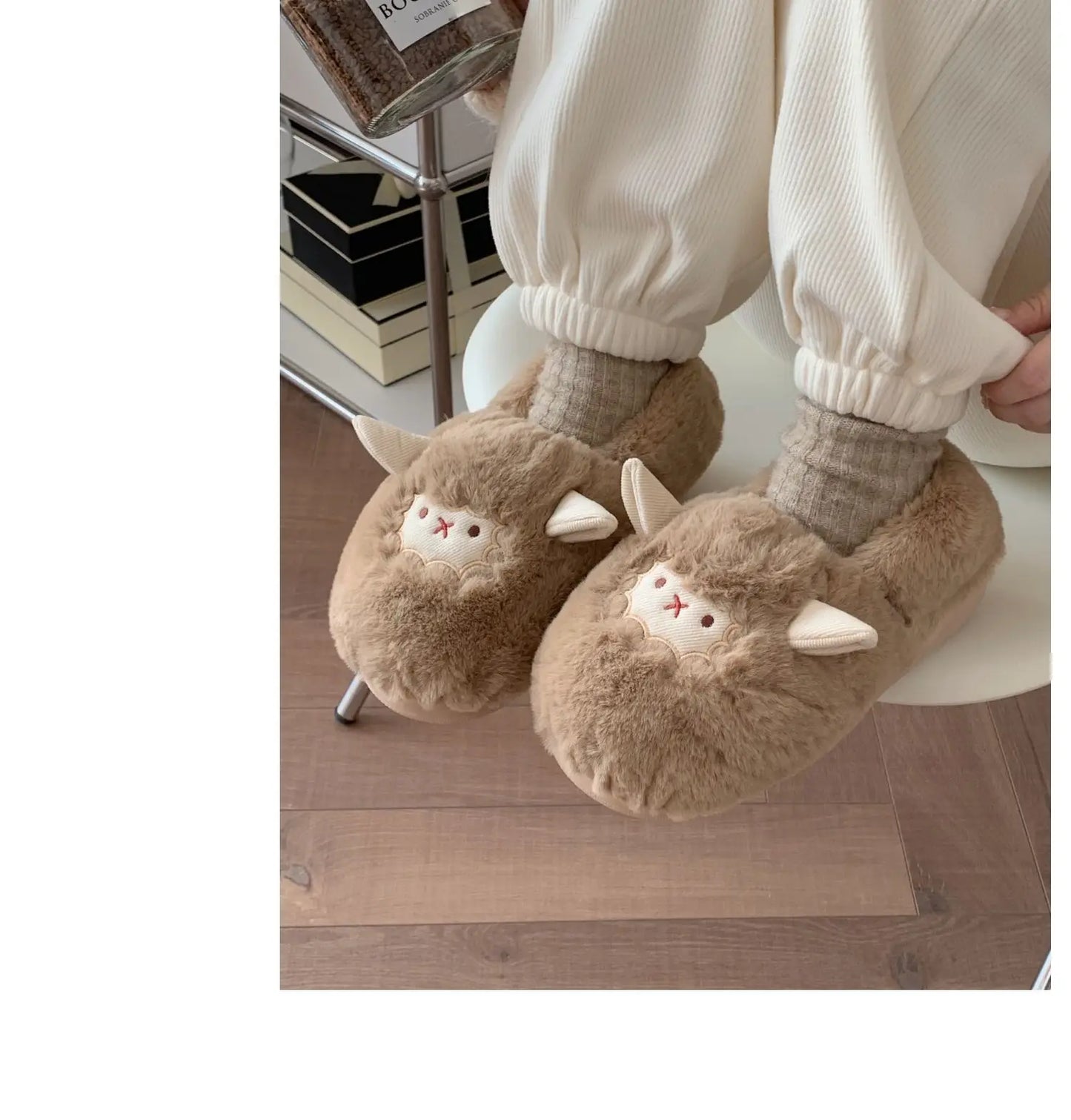 Gacimy Winter Plush Slippers For Women Cute Milk Cow Fluffy Cotton Shoes Girls Fashion Cartoon Indoor Warm Comfortable Slippers