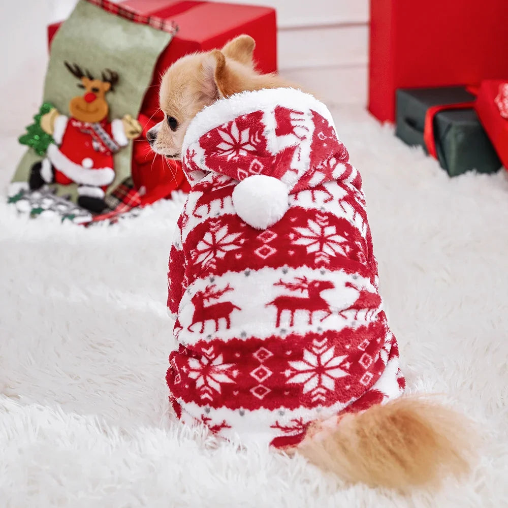 Winter Dog Christmas Jumpsuit Clothes Warm Plush Pet Pajamas for Small Medium Dogs Cats Overalls Puppy York Chihuahua Onesies