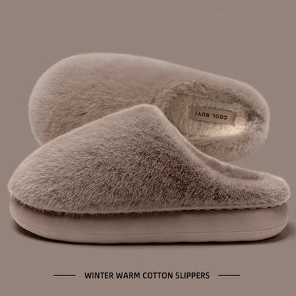 Winter Women's Faux Fur Warm Slippers-Plush Toe-Cover Slip-Resistant Cotton House Shoes,Soft Cozy Indoor Slides with Thick Sole