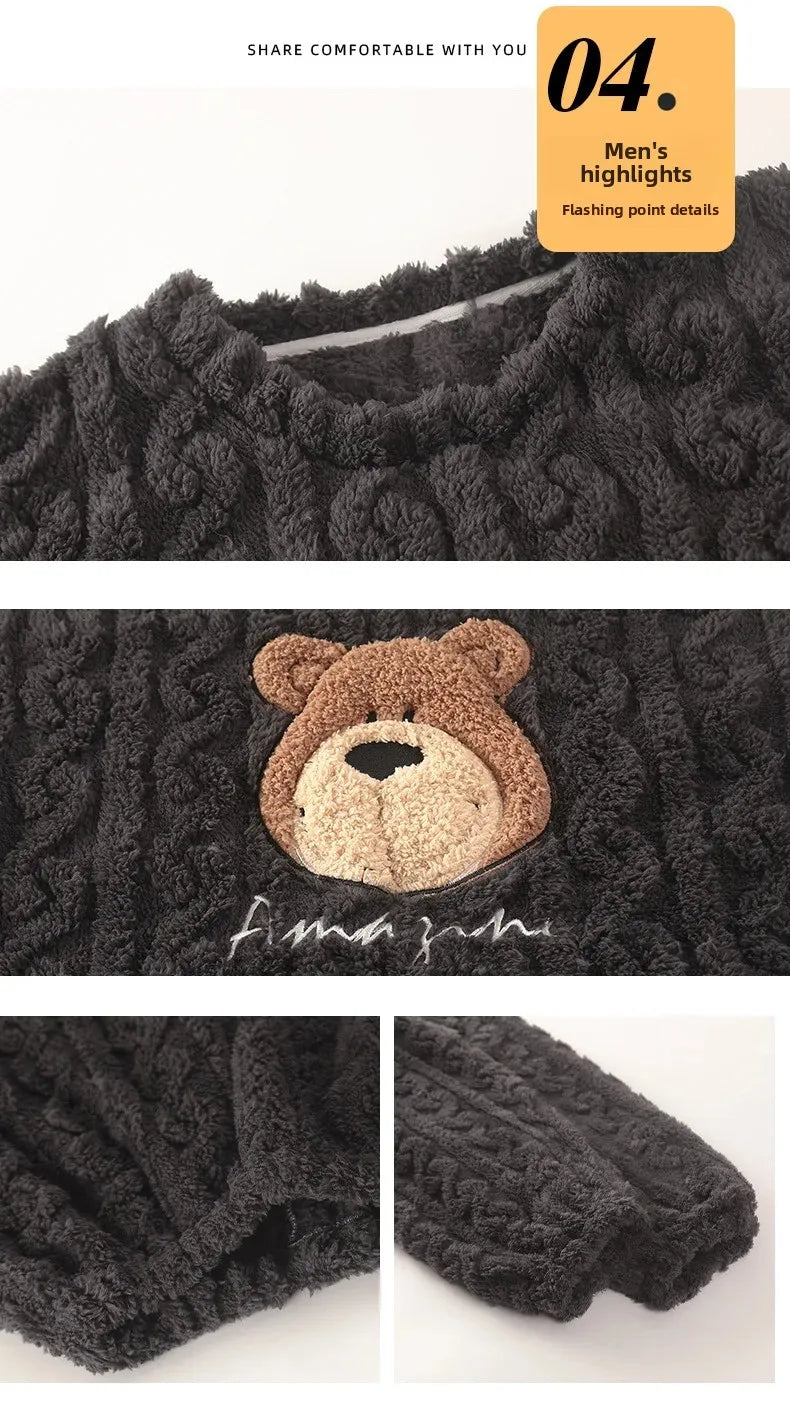 Thickened Coral Fleece Long Sleeve Sleepwear for Couples Spring Autumn Winter Flannel Warm Home Clothes Men Women Winter Home Py