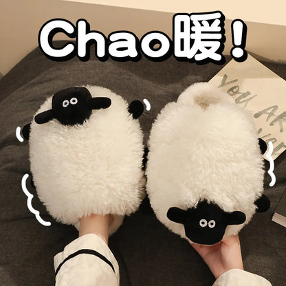 Ladies Fall Fluffy Slipper Women White Sheep Animal flip flops Winter Warm Cartoon Kawaii Soft Plush Indoor Home Shoes Gift