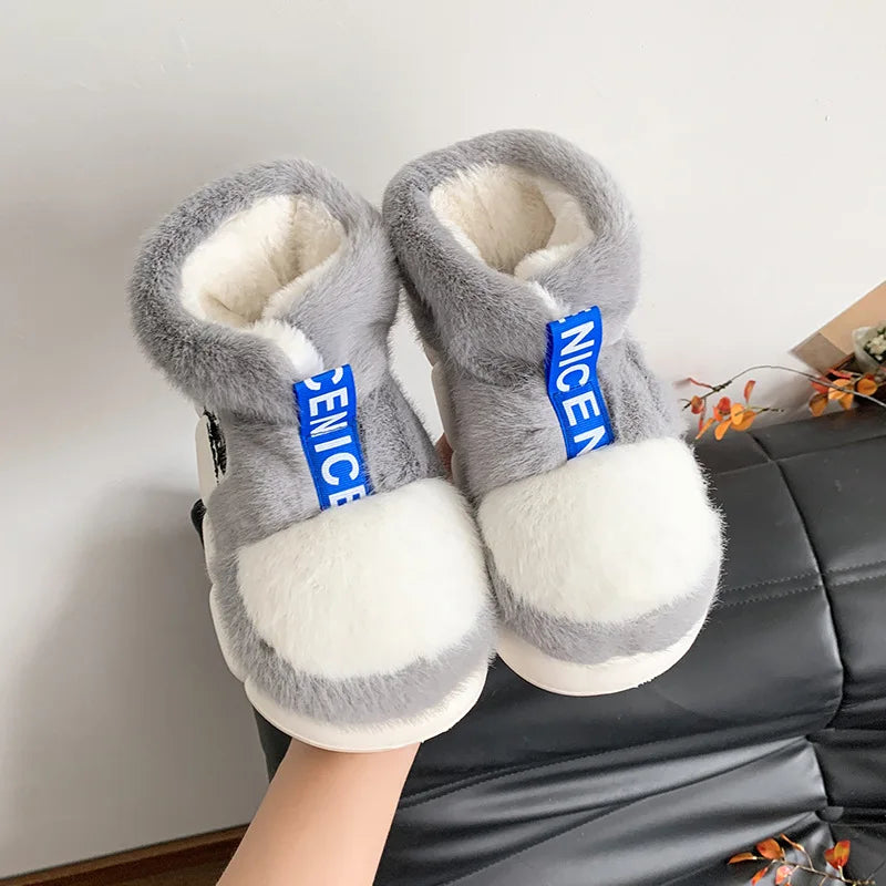 Women Warm Cotton Shoes Couples Winter Home Slippers Soft Plush Thick Sole Fluffy Footwear Female Male Indoor Street Snow Boots