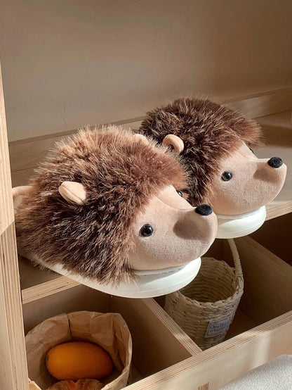 Cute Creative Fun Hedgehog Design Women Winter New Slippers Casual Soft Heel Platform Fur Warm Indoor Comfortable Home Slippers