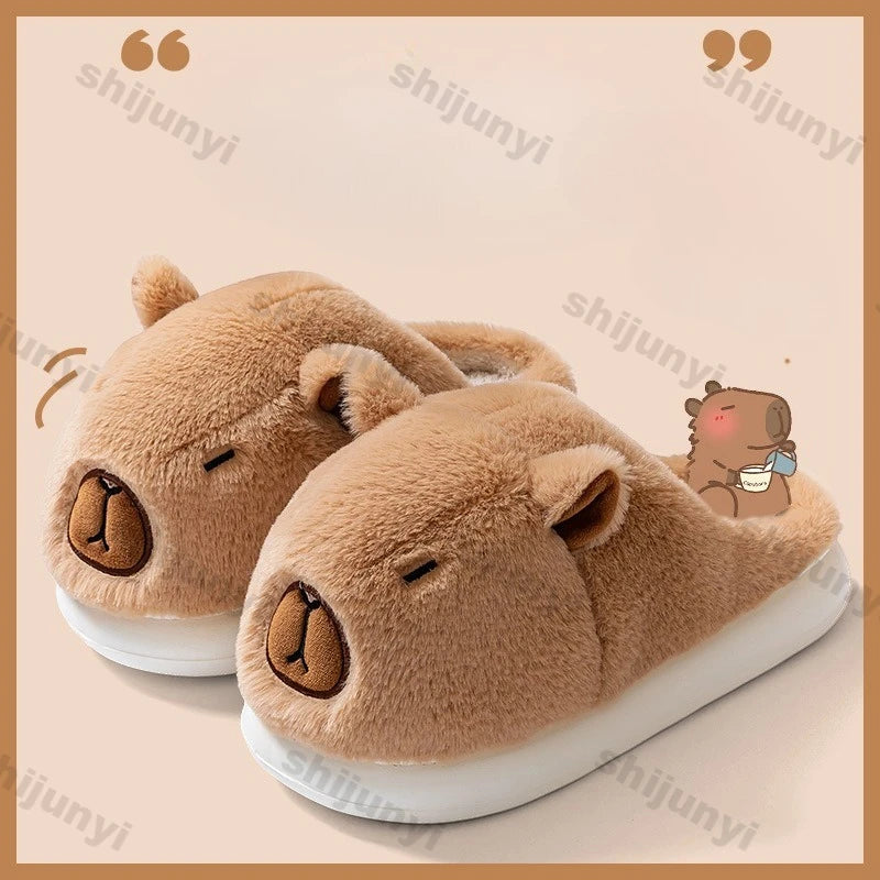 Capybara Cotton Slippers for Women Winter Fashion Platform Indoor Home Shoes Man Warm Plush Non Slip Cotton Floor Shoes Couples