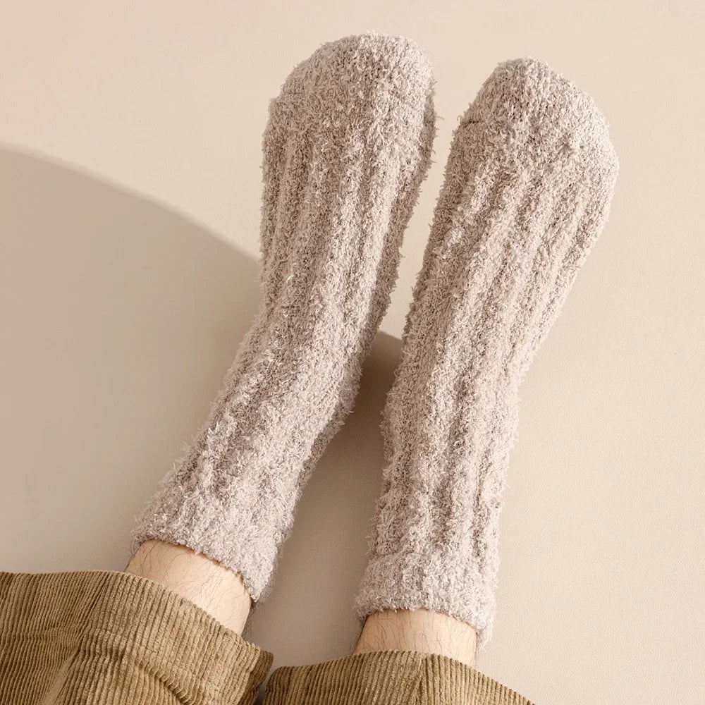 5 Pairs Coral Fleece Winter Socks Men Thick Warm Long Crew Socks Thermal  Cozy Fluffy Sleeping Socks Boys