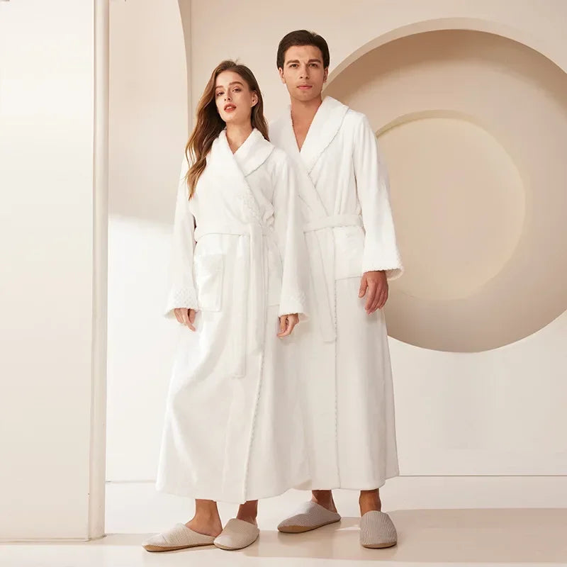 Couple's Oversize Plush Robe Coral Fleece Sleepwear Autumn Winter Home Comfortable Bathrobe for Men And Women