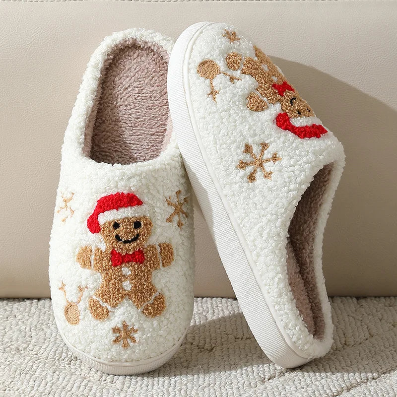 Christmas Slippers Women's Men Home Bedroom Shoes Winter Men's Female Indoor Plush Soft Fluffy Living Room Floor Flip Flops